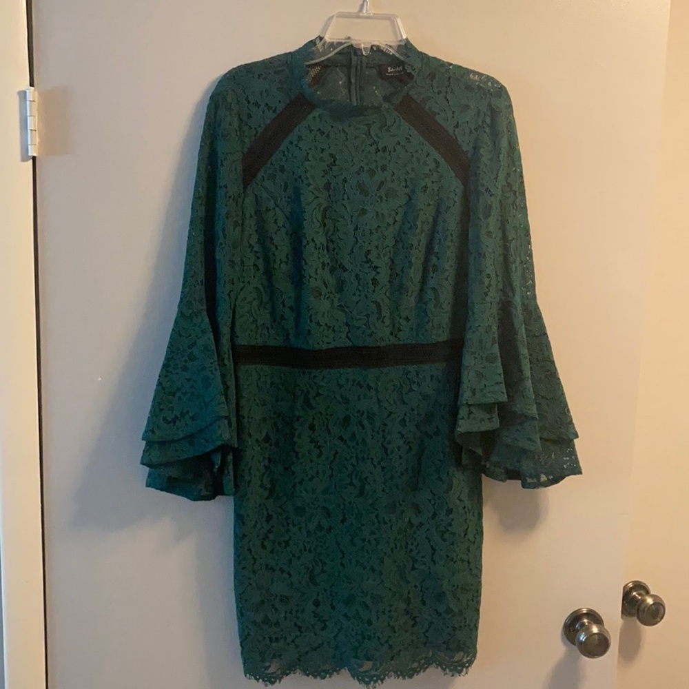 Bardot Hunter Green Lace Long Sleeve Dress